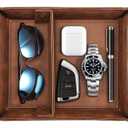 SITHON Valet Tray Desktop Storage Organizer, Removable 2 Compartments Catchall Tray Bedside Vanity Nightstand Caddy Holder Desk Storage Plate, Valentine's Day Gift, Brown
