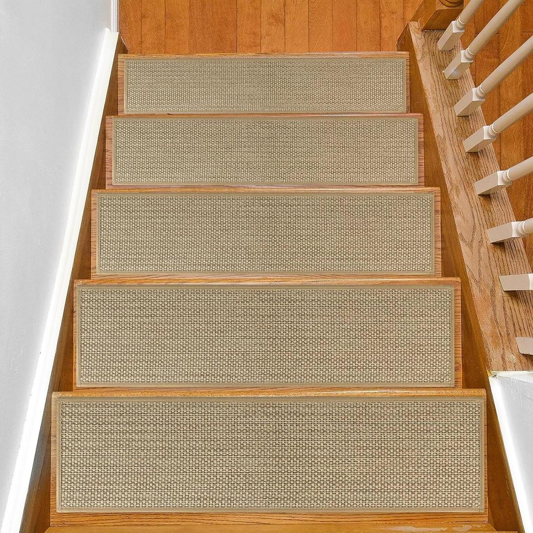 Stair Treads Non Slip for Wooden Steps Indoor 10" x 36" 15 Pack Extra Wide Stair Tread Carpet Stairs Runner, Step Pads with Reusable Adhesive for Dogs Kids Elders, Machine Washable, Beige