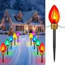 Christmas Lights Jumbo C9 Outdoor Lawn Decorations with Pathway Marker Stakes, 4 Pack 10.5 Feet String Lights Covered Jumbo Multicolored Light Bulb for Holiday Outside Yard Garden Decor, 20 Lights