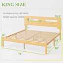 ZIYOO Solid Bamboo Wood King Size Bed Frame with Storage Headboard, 14 inch Platform King Bed Frame No Box Spring Needed with Steel Slats, Sturdy and Stable, Easy Assembly, Noise Free