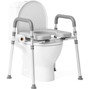 Toilet Seat Risers for Seniors, Raised Toilet Seat with Padded Handles & Seat, 400 LBS Raised Toilet Seat with Adjustable Height & Width for Pregnant, Disabled, Handicapped,(Gray)