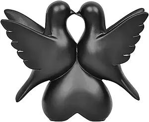 Gold Bird Statue,Home Decor Figurine,Gold Accent Decor-Small Minimalist Modern Style Decorative Ornaments for Living,Room,Bedroom,Office Desktop,TV Stand,Kissing Doves Heart Gifts for Women (Yellow)