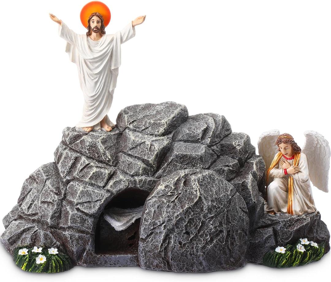 Jesus Easter Decorations Easter Resurrection Scene Set Resin Table Decor Empty Tomb Decoration Christian Figures Resurrection Statue He is Risen Decor for Home Table Office