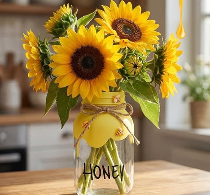 2 Pack Bee Theme Baby Shower Decorations Bee Decor Jars Glass Container for Flower Snack Honeybee Mason Jar Party Decoration with Decorative Table Centerpiece for Bees Themed Party Birthday