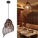 LQZCXMF Retro Conch Pendant Lamp Hand Woven Ceiling Lighting Weave Bamboo Rattan E26 Hanging Light Fixture Retro Japanese Wicker Lamp Shade for Bedroom Restaurant Cafe Brown