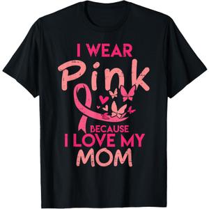 I Wear Pink I Love My Mom Kids Breast Cancer Awareness Boys T-Shirt Small