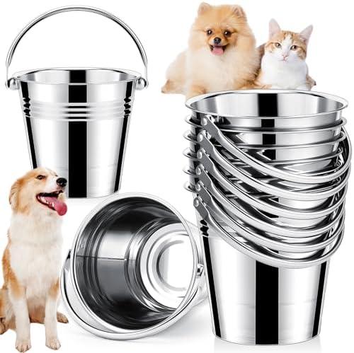 Hicarer 6 Pcs Stainless Steel Dog Water Bucket, Heavy Duty Stainless Steel Bucket Water Pails for Dogs Pets, for Kennels Farms Fences Cages(4.2 Quart)