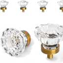 Vintage Cabinet Knobs Crystal Cabinets Knob 4 Pack, Antique Brass Small Pull Clear Crystal For Closet Dresser Drawers Cupboard Wardrobe, Solid Alloy Retro Pulls Single-Hole Old Fashioned Handle