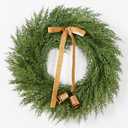Waipfaru 24 Inch Christmas Wreath, Cedar Wreath Artificial Realistic with Bow and Bell, Large Christmas Pine Wreaths for Front Door, Windows, Outdoor, Indoor, Wall, Christmas Decorations (1Pcs)