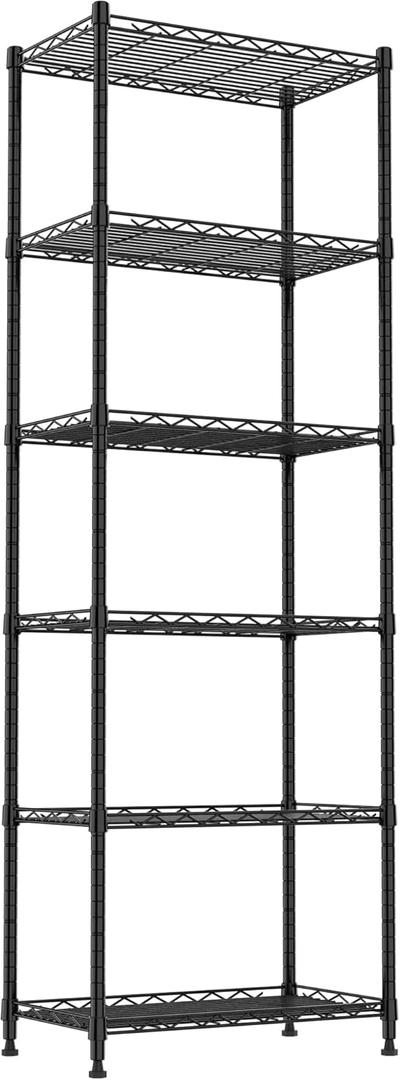 REGILLER 6 Wire Shelving Steel Storage Rack Adjustable Unit Shelves for Laundry Bathroom Kitchen Pantry Closet(Black,11.7" D x 21.4" W x 63" H) (6tier 11.7"D x 21.4"W x 63"H)