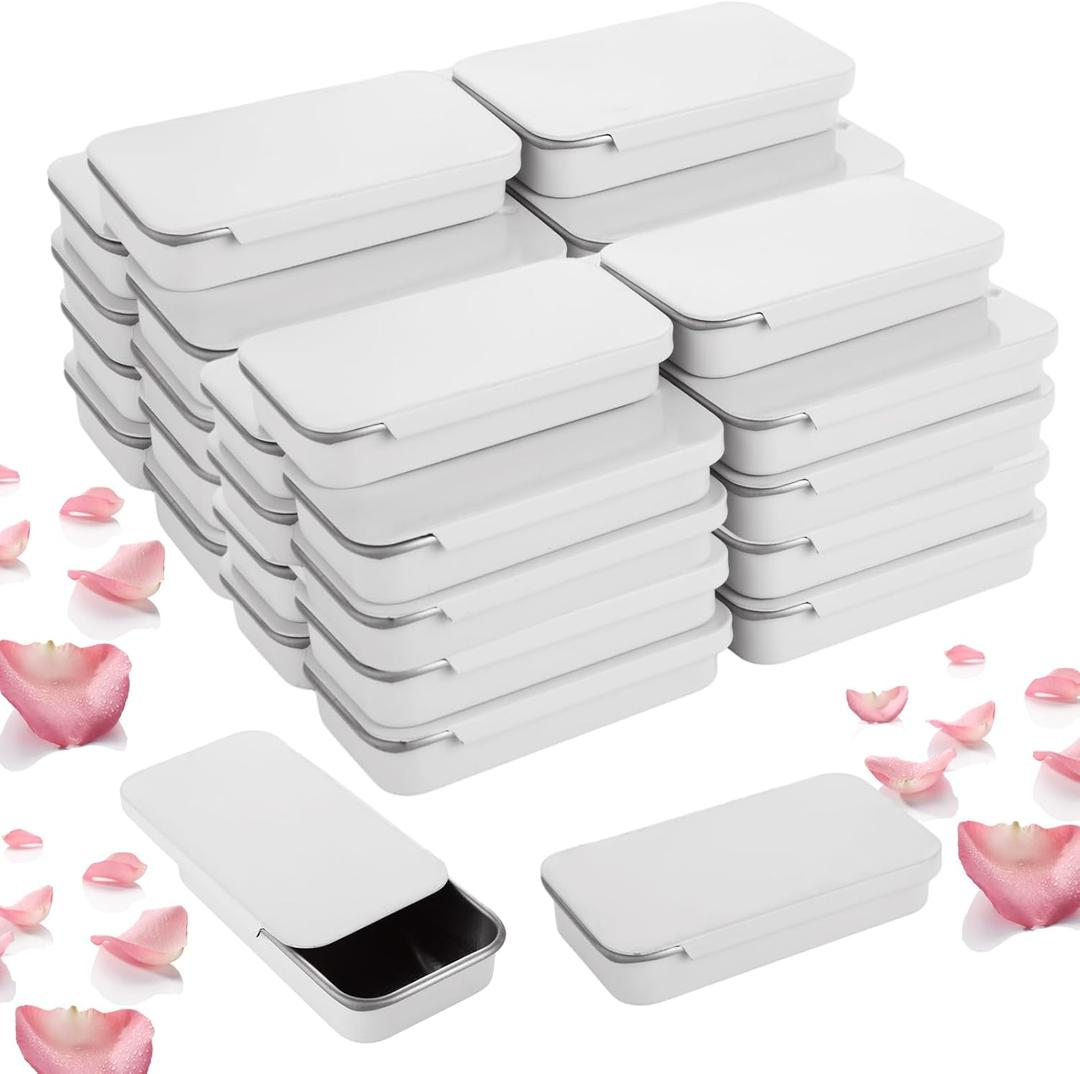 100 Pcs Slide Top Tin Containers, Empty Mini Metal Tin for Lip Balm, Jewelry, Candies,Pills, Small Crafts (Gloss White)