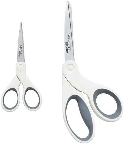 Westcott 5-Inch Micro-Tip & 8-Inch Bent Craft Fabric Scissors - Titanium Bonded Blades for Heavy Fabric and Precise Snips, 1 Pack