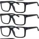 Eyekepper 3-pack Oversized Reading Glasses Square Large Frame Readers for Men and Women - Black +1.50 (3 Pack All Black)