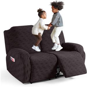 TAOCOCO Recliner Loveseat Cover, Stretch Jacquard Reclining Loveseat Cover Furniture Protector Sofa Slipcovers 2 Seat Recliner Covers with Elastic Bottom for Kids, Pets (Chocolate)