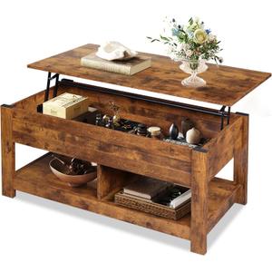 WLIVE Coffee Table, 47" Lift Top Coffee Table with Hidden Compartment and 2 Storage Shelves for Living Room, Rustic Brown
