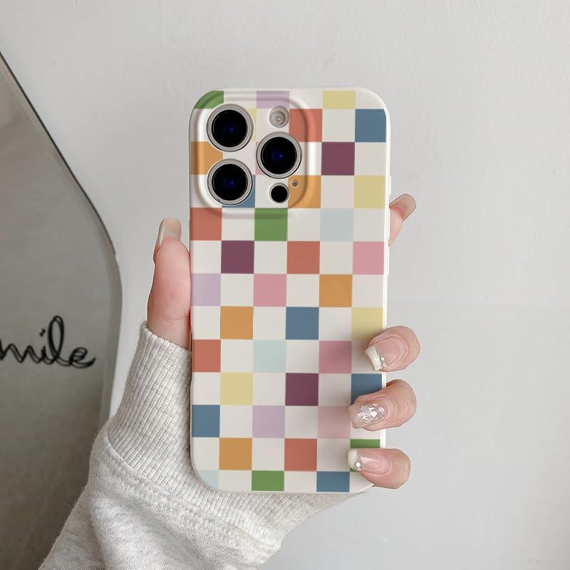 3 x Akeivare for iPhone 15 Plus Case Cute Checkerboard Checkered Pattern Trendy Slim Fit TPU Silicone Aesthetic for Women Girl Shockproof Full Camera Protection Cover - Pink