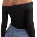 PINKMSTYLE Sexy Mesh Off The Shoulder Bodysuits For Women Double Lined Long Sleeve Bodysuit Going Out Tops (Black, L)