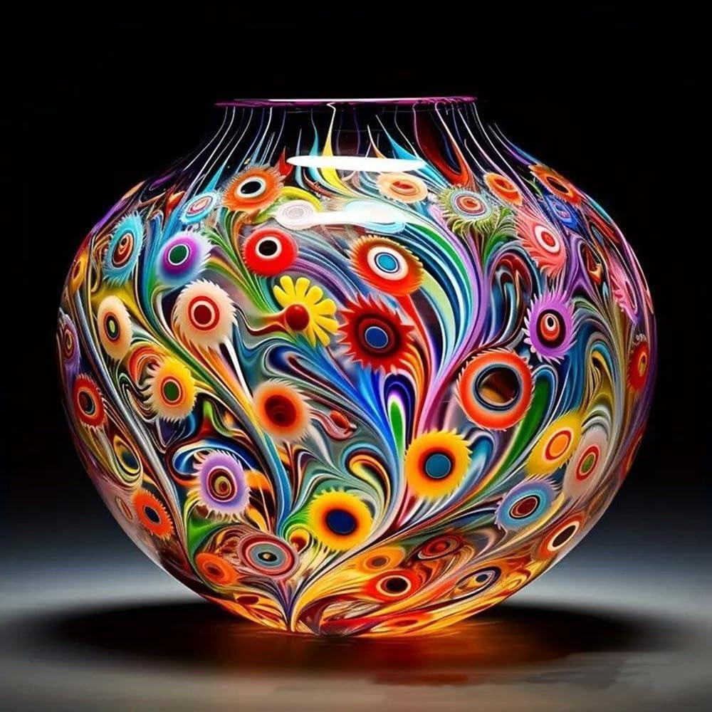 5D DIY Diamond Painting Kits,Round Vase Drill Diamond Art Kits for Adults Beginner, Perfect for Home Wall Decor and Gift