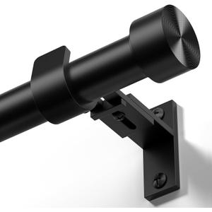 Heavy Duty Curtain Rod 34 to 186 Inch, Black 1 Inch Adjustable Extra Long Curtain Rods for Windows, Decorative Window Treatment Rods with Modern Solid Aluminum Finials, Easy Installation