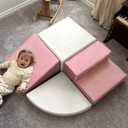 Large 4 Pieces Climbing Toys for Toddlers 1-3, Non-toxic & Eco-friendly Toddler Climbing Toys Indoor, Soft Play Equipment Indoor for Motor Skills, Easy Setup & Clean Climbing Blocks, Pink & White