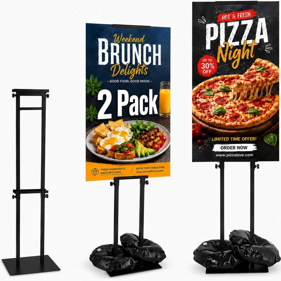 2 Pack Poster Stands for Display, Double Sided Sign Holder with Water Bags