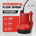 Tankless Water Heater Flushing Kit, 1/6HP Submersible Pump with 1500GPH Max Flow & 23ft Max Head, 3 Gallon Buckets, 2×6.5ft PVC Hoses & Teflon Plumber’s Tape