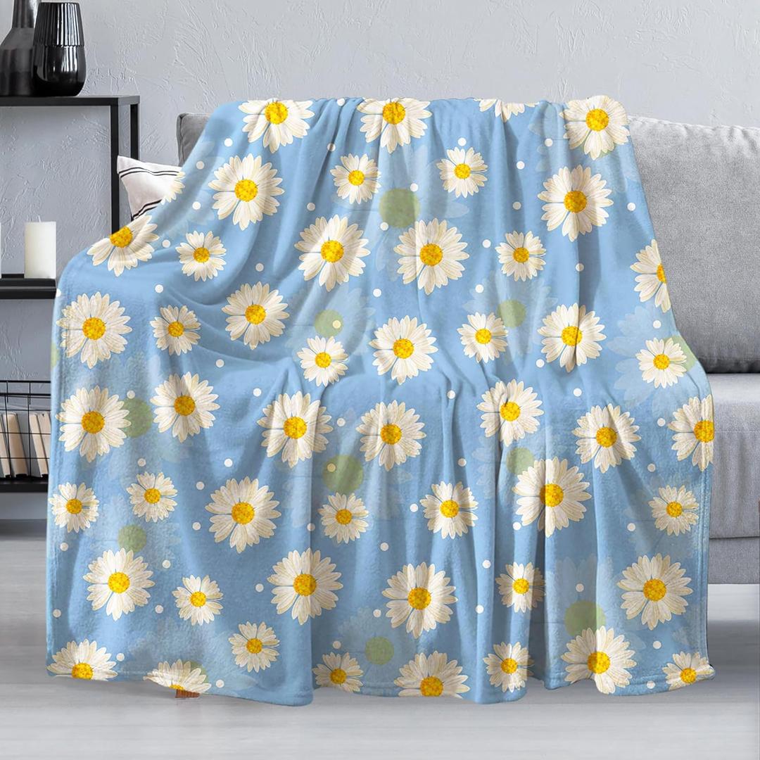 Fresh Daisy Flowers Throw Blanket Lightweight Classic Daisy Flannel Throw Soft Comfy Plush Blanket for Sofa Office Traveling Camping Home (Fresh Daisy,50x60in)
