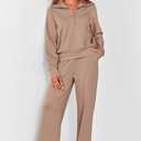 PRETTYGARDEN Women's 2 Piece Outfits Casual Lapel Half Zip Sweatshirts And Wide Leg Pants Tracksuit Sets (XL)