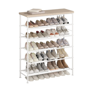 SUOERNUO Shoe Rack Organizer 6 Tier for Closet Entryway Free Standing Metal Storage Shoe Shelf with MDF Top Board，White+Oak