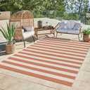 LEEVAN Outdoor Patio Rug 5x7 Striped, Orange and White, Washable, Foldable, Lightweight, Reversible, Machine Washable, Perfect for Patio, Deck, Backyard, Balcony, Beach, Indoor/Outdoor Use