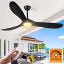 Haipeel Ceiling Fans with Lights, 60 Inch Solid Wood Black Ceiling Fans with Lights and Remote Control for Outdoor Ceiling Fan with Light Propeller for Porch Farmhouse, DC ETL Listed, Matte Black