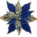 Briful 12'' Large Heads Christmas Glitter Poinsettia Flowers Christmas Tree Ornaments Set of 4 Artificial Flowers with Picks Stems for Xmas Tree Party DIY Holiday Decorations, Dark Blue