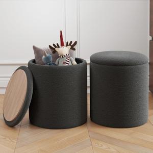 Ottoman Poufs with Storage, Set of 2 Soft Upholstered Vanity Stool,Multifunctional Ottomans Coffee Table Padded Seat Foot Rest for LivingBlack