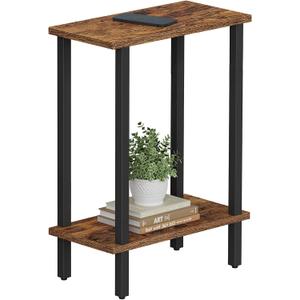 TUTOTAK Small Side Table, Narrow End Table, Skinny Sofa Table, Slim Nightstand, Couch Table, Living Room, Bed Room, Brown TB01BB062 (2-Tier7.9"D x 15.8"W x 22.5"H)