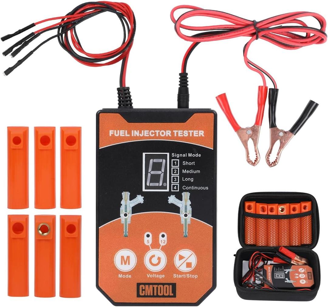 CMTOOL Fuel Injector Tester and Cleaner Tool Kit, Upgraded 6 Cleaning Adapters & 8 Pulse Modes, DIY Tool, Car Fuel Injector Cleaner Kit, 5V/12V Output Voltage Level