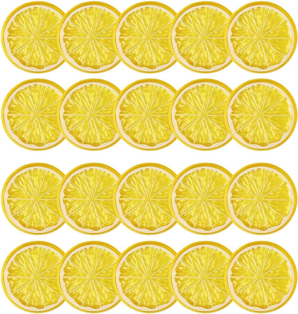 20pcs Mini Simulation Fruit Lemon SlicesFake Artificial Plastic Fruit Model Decorative Wedding Ornament Festival DecorationPhotography PropsBasket Display Filler Fruit (Yellow)