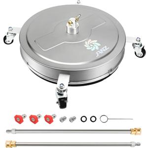 JANZ 20'' Pressure Washer Surface Cleaner with 4 Wheels, Stainless Steel Housing, 1/4" Quick Plug, 2 Extension Wands, 2 Replacement Nozzles and 3 Spray Nozzles, 4000 PSI