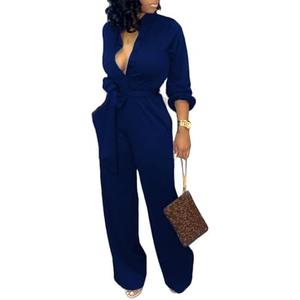 SxClub Jumpsuits for Women Formal Sexy Elegant Long Straight Pants Busineess Party Jumpsuit with Belt Pockets, M