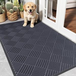 Front Door Mat Outside Entrance, 3' x 5' Durable Non-Slip Entrance Mat Indoor Outdoor, Absorbent Dirt Resist Dog Door Mat, Heavy Duty Commercial Floor Mat for High Traffic Area, Grey Diamond