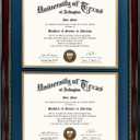 GraduationMall 14x20 Double Diploma Frame, Display 8.5x11 Certificate with Navy over Gold Mat,Tempered Glass,Mahogany with Gold Beads