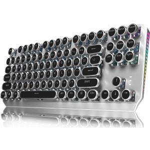 EWEADN Wireless Mechanical Typewriter Keyboard,80% Layout with White Backlit, Anti-Ghosting, Blue Switch Bluetooth/2.4GHz/USB-C Aesthetic Keyboard-Black