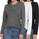 GAYHAY 3 Pack Long Sleeve Shirts for Women - Loose Fit Crew Neck Basic Tees Fall Tops Outfits Casual Clothes 2026 (X-Large, Black/White/Grey)