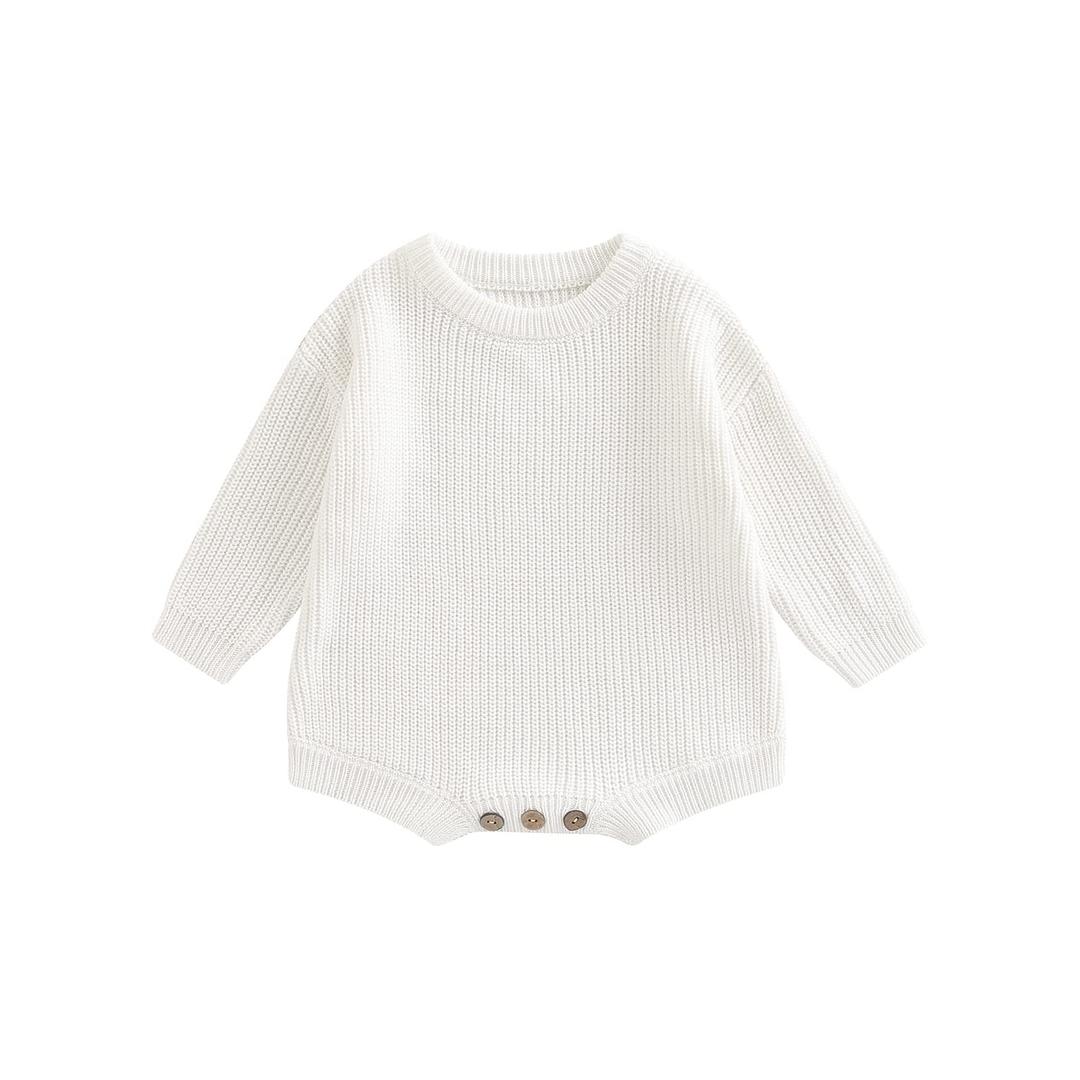 FYBITBO Baby Girl Boy Sweater Knit Oversized Pullover Sweatshirt Romper Onesie Warm Fall Winter Clothes Outfit Newborn, Solid White
