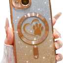 for iPhone 13 Case, Glitter Clear Cute Paw Love Heart, Compatible with MagSafe, Strong Magnetic Full Camera Lens Protection Cover, Soft Slim Bling Phone Case 6.1" - Gold
