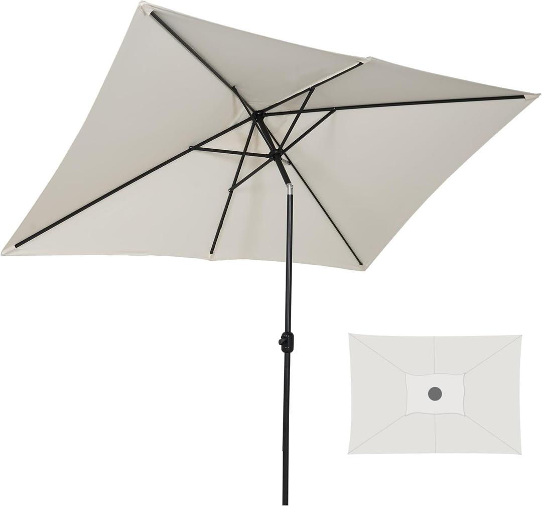 Grand patio 6.5 x 10 Ft Rectangular Patio Umbrella, Outdoor Market Umbrella with Push Button Tilt and Crank, Rectangle Table Umbrella with 6 Steel Ribs for Pool Garden Backyard Deck, Cream-White