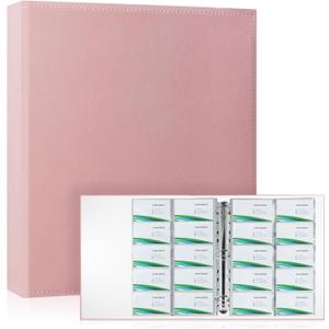 BYSTER A4 Business Card Organizer, PU Leather Card Binder with 30 Pack Sleeves (600 Pockets), Business Card Holder Book for Credit Cards, Membership Cards, and More - Pink