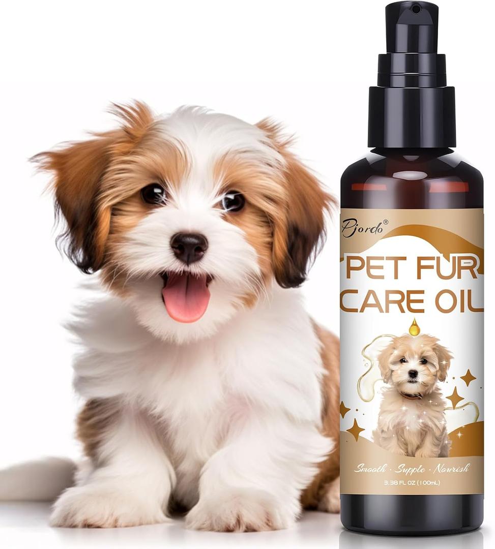 Pet Fur Care Oil, 3.38 FL OZ Natural Oils with Collagen for Detangles, Reduces Shedding, Shiny & Silky Coat, Leave-in Conditioner for Dogs & Cats