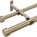 Double Curtain Rods for Windows 36-72 Inches, 1'' Front and 5/8''Back Double Drapery Rods with Premium Aluminum Brackets and End Cap Finials, Adjustable Antique Bronze Dual Window Curtain Rod