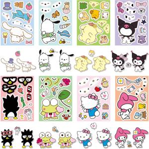 4 x 24Pcs Cute Cartoon Stickers, Mixed & Matched with 8 Designed Anime Sticker (3 of Each) for Reward, Party Decoration, Decor, Gift Idea