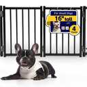 Free Standing Small Dog Gate Indoor, Short Foldable Dog Gate for Stairs, 4 Panels Black Free Standing Short Width 48in Height 16in Expandable Dog Gate Indoor Metal Recycled Material